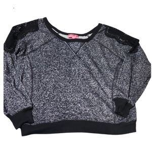 Vintage Jr L Black and Gray Sweat Shirt with Lace Details